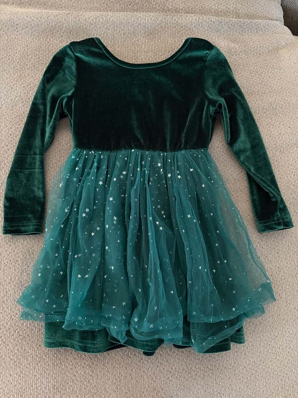 Girls' Long Sleeve Velvet and Tulle Star Print Tutu Dress